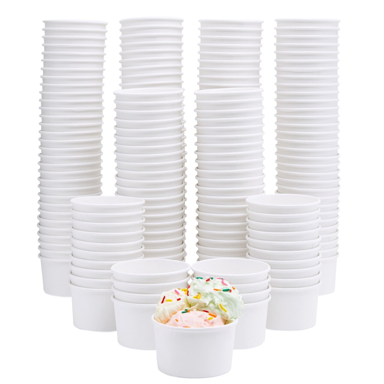 200-Pack Paper Ice Cream Cups - Bulk 8 oz Disposable Ice Cream Bowls for Ice Cream Parties, Business Use (White)